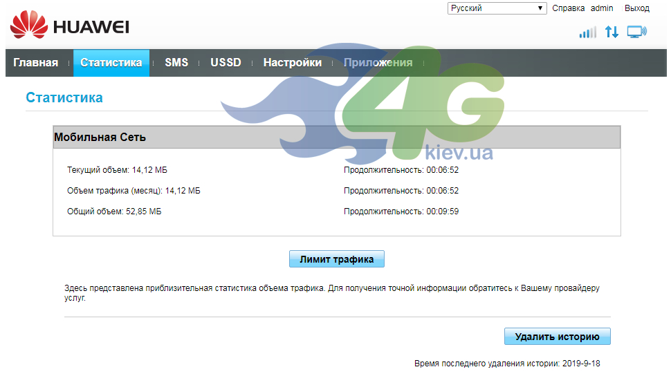 Статистика использования трафика Huawei B612s Статистика использования трафика Huawei B612s