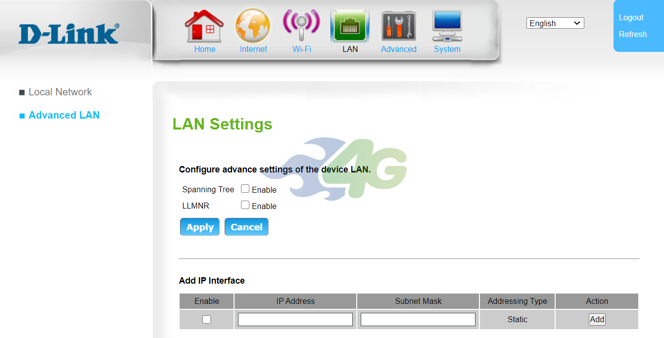 Дополнительные настройки LAN в D-Link DWR-953 Дополнительные настройки LAN в D-Link DWR-953