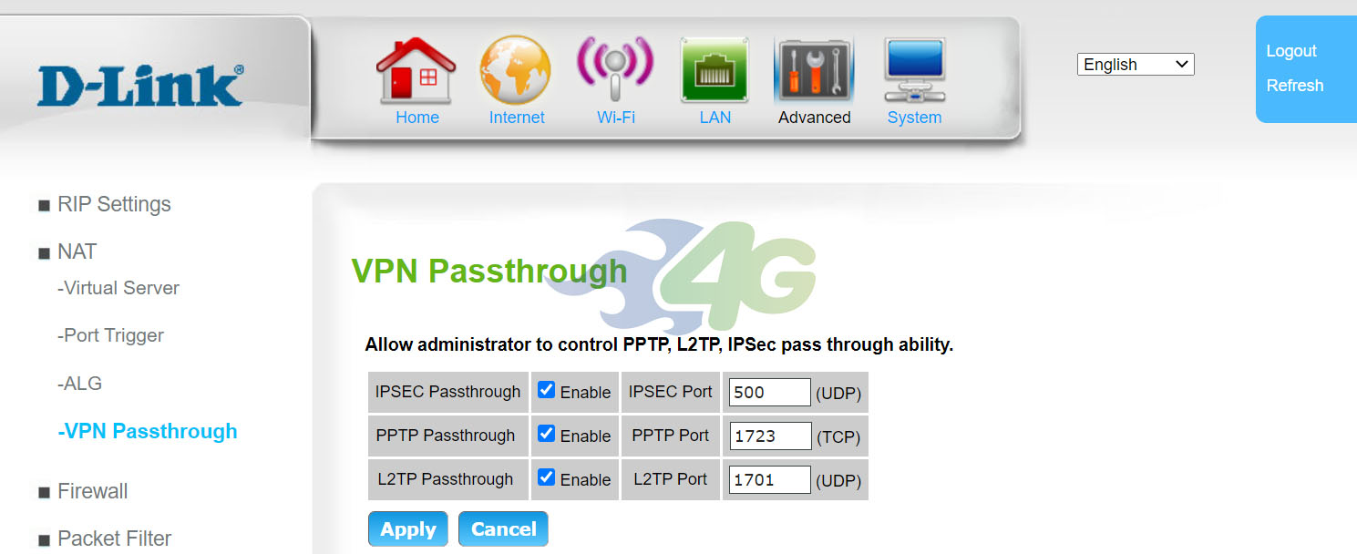 Настройки VPN сервера в D-Link DWR-953 Настройки VPN сервера в D-Link DWR-953