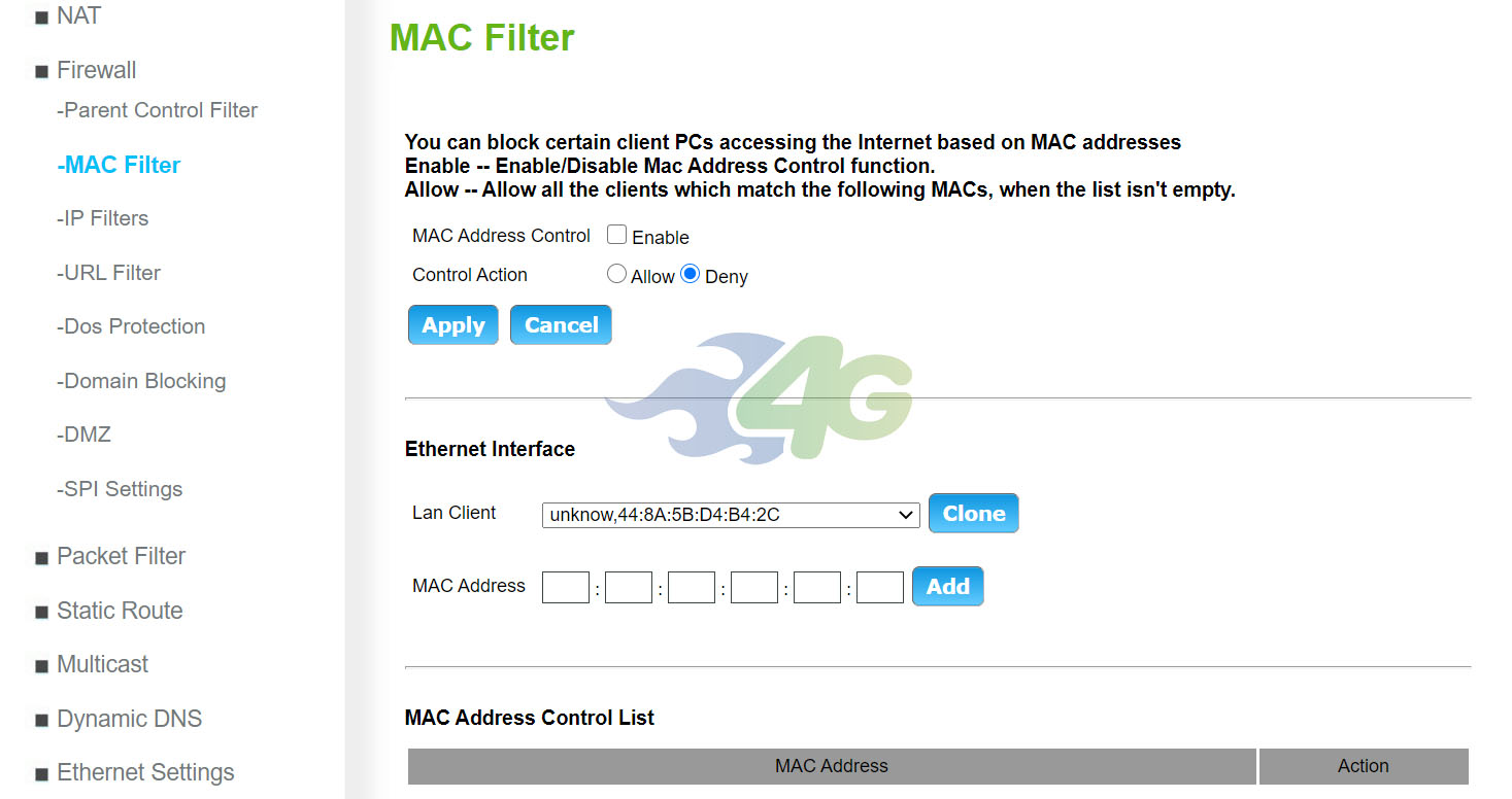 Настройки фильтрации по MAC-адресам в D-Link DWR-953 Настройки фильтрации по MAC-адресам в D-Link DWR-953