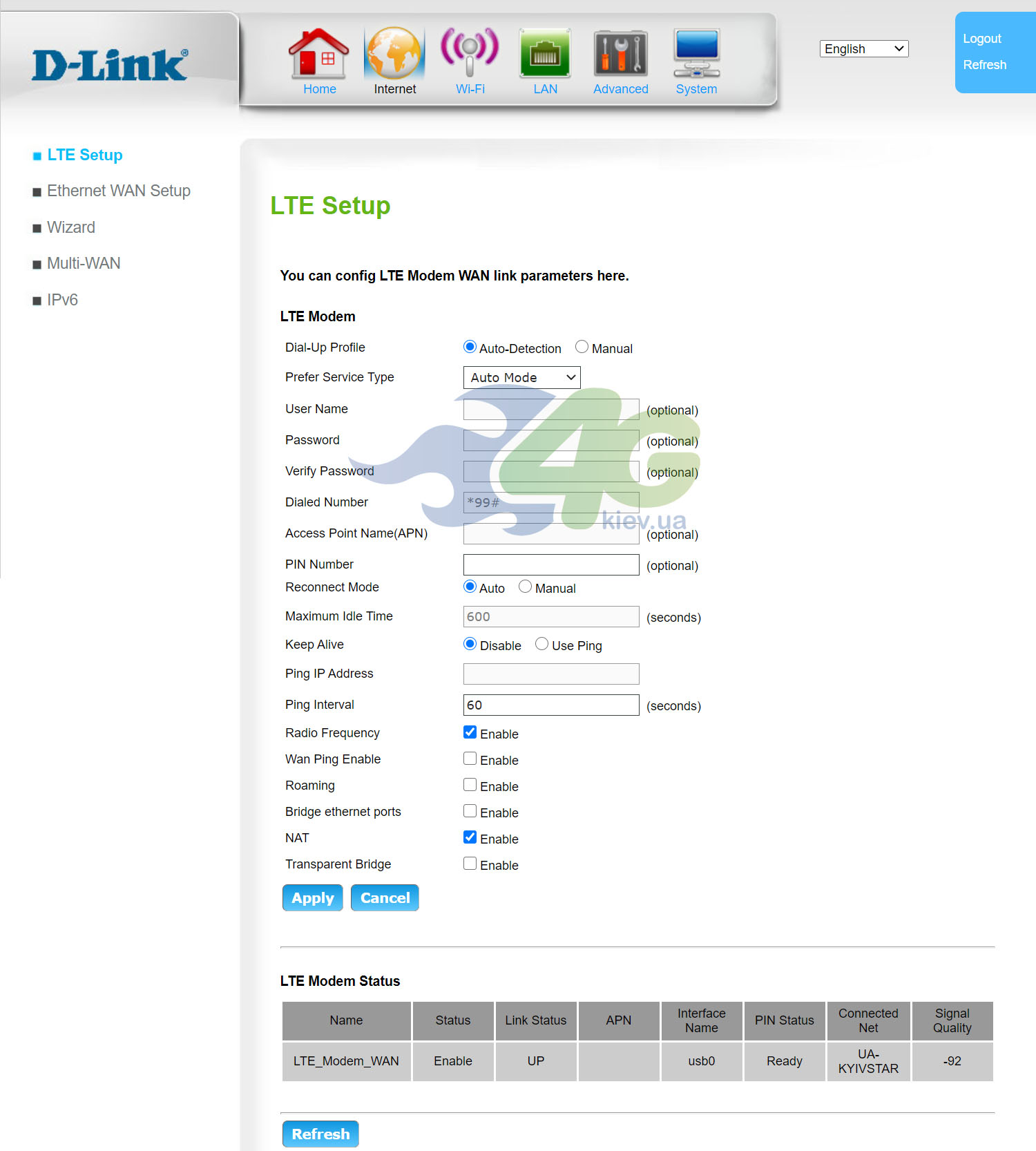 Раздел Internet D-Link DWR-953 - LTE Setup Раздел Internet D-Link DWR-953 - LTE Setup