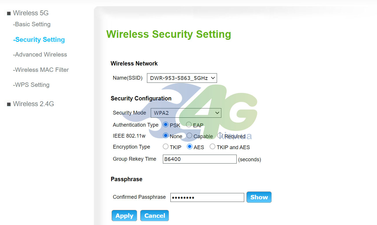 Раздел безопасности WiFi сети в D-Link DWR-953 Раздел безопасности WiFi сети в D-Link DWR-953